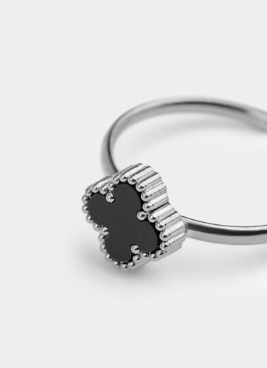 Vendetta Black 4 Leaf Clover Adjustable Ring -  Stainless Steel in Unknown