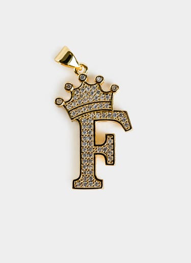 Vendetta Crown Letter F Pendant - 18k Gold Plated in Gold