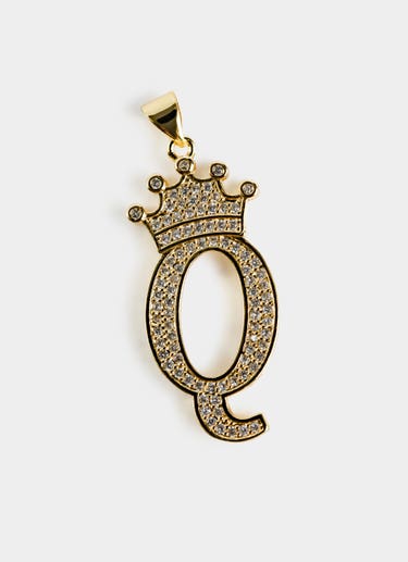 Vendetta Crown Letter Q Pendant - 18k Gold Plated in Gold