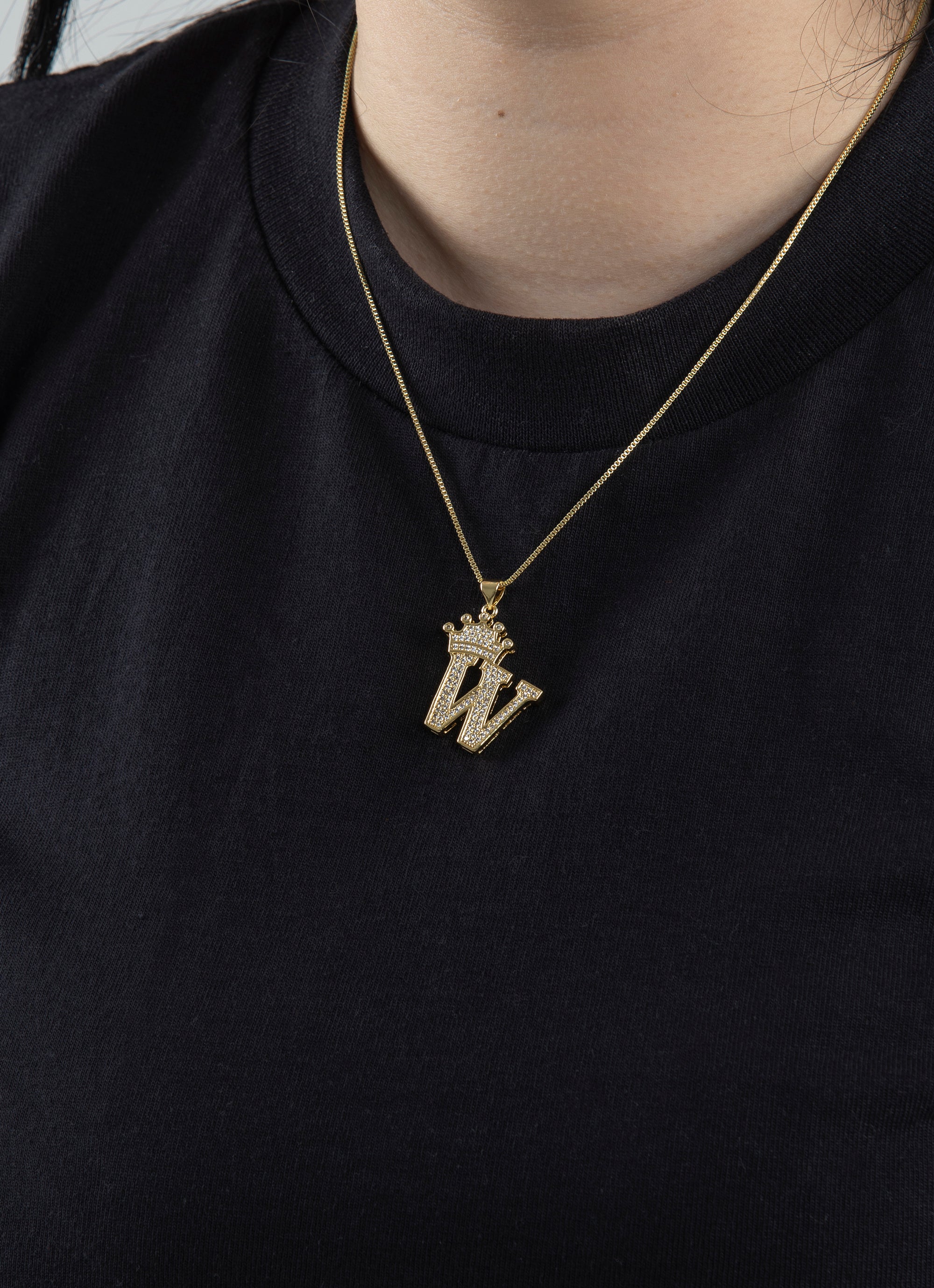Vendetta Crown Letter W Pendant - 18k Gold Plated in Gold
