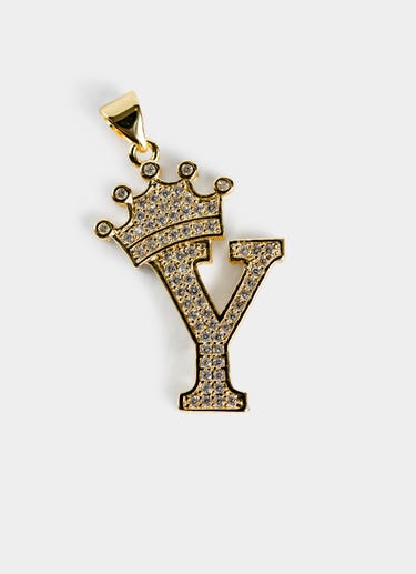 Vendetta Crown Letter Y Pendant - 18k Gold Plated in Gold