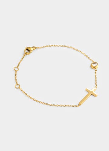Vendetta Golden Cross Stud Bracelet - 18k Gold Plated in Gold