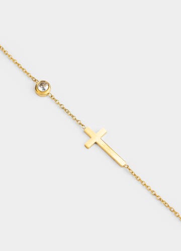 Vendetta Golden Cross Stud Bracelet - 18k Gold Plated in Gold