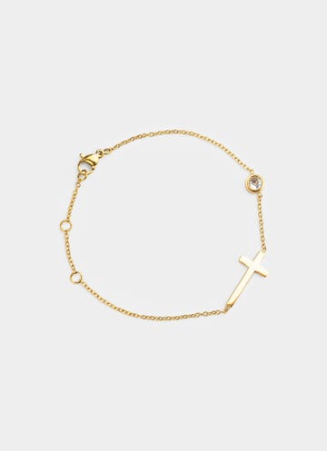 Vendetta Golden Cross Stud Bracelet - 18k Gold Plated in Gold