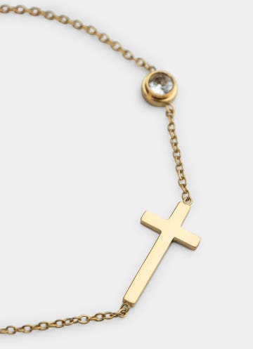 Vendetta Golden Cross Stud Bracelet - 18k Gold Plated in Gold