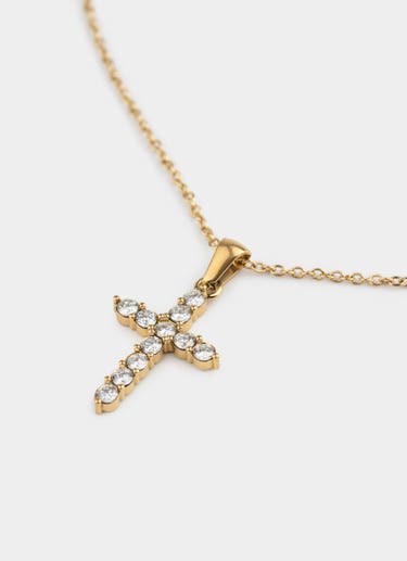 Vendetta Icey Cross Necklace - 18k Gold Plated in Gold