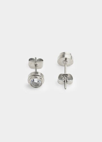 Vendetta Mounted Stud Earrings -  Stainless Steel in Silver