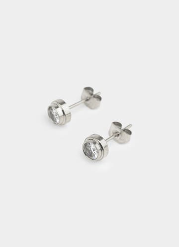 Vendetta Mounted Stud Earrings -  Stainless Steel in Silver