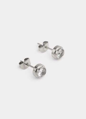Vendetta Mounted Stud Earrings -  Stainless Steel in Silver