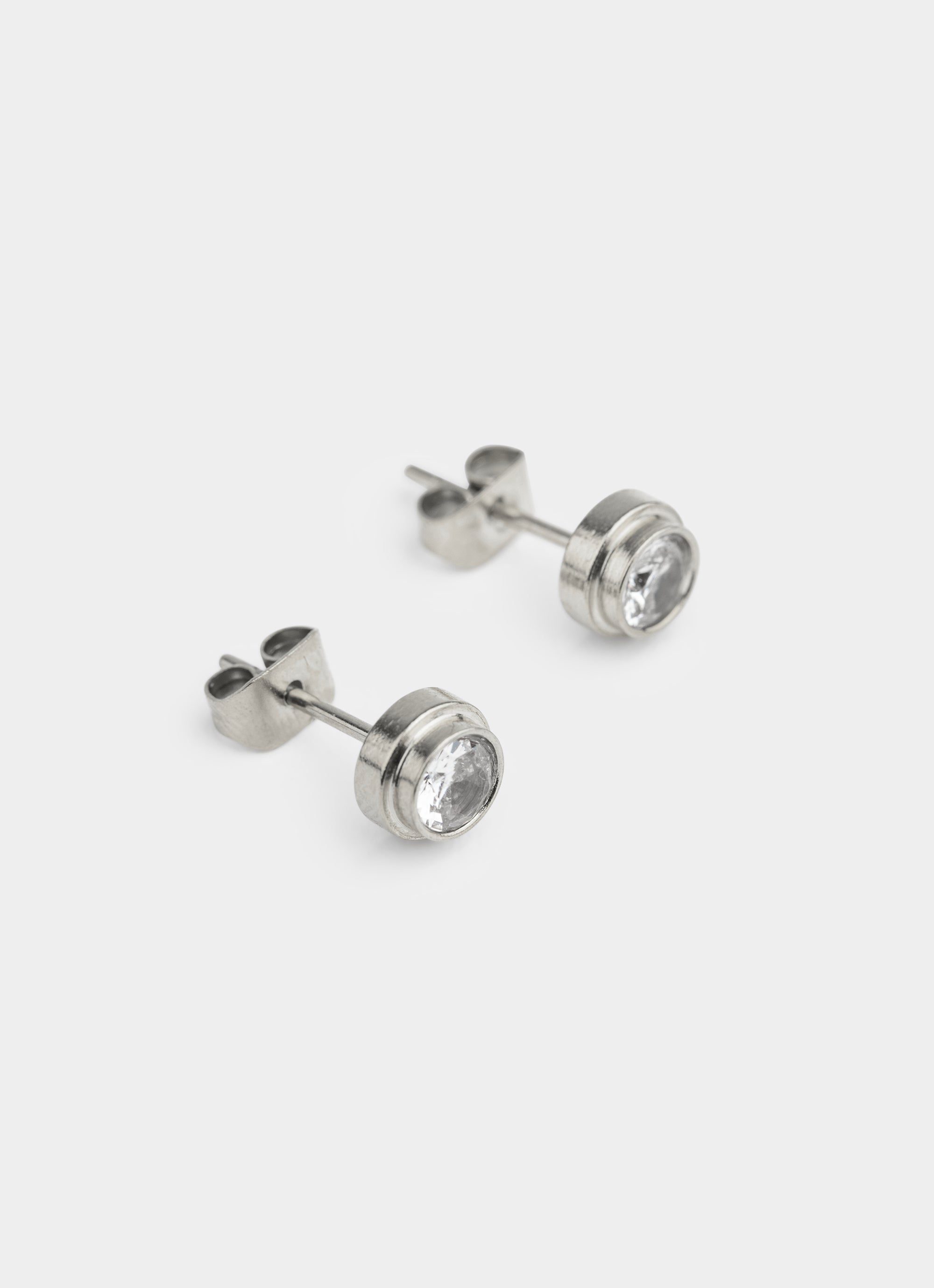 Vendetta Mounted Stud Earrings -  Stainless Steel in Silver