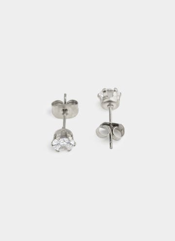 Vendetta Solitaire Stud Earrings -  Stainless Steel in Silver