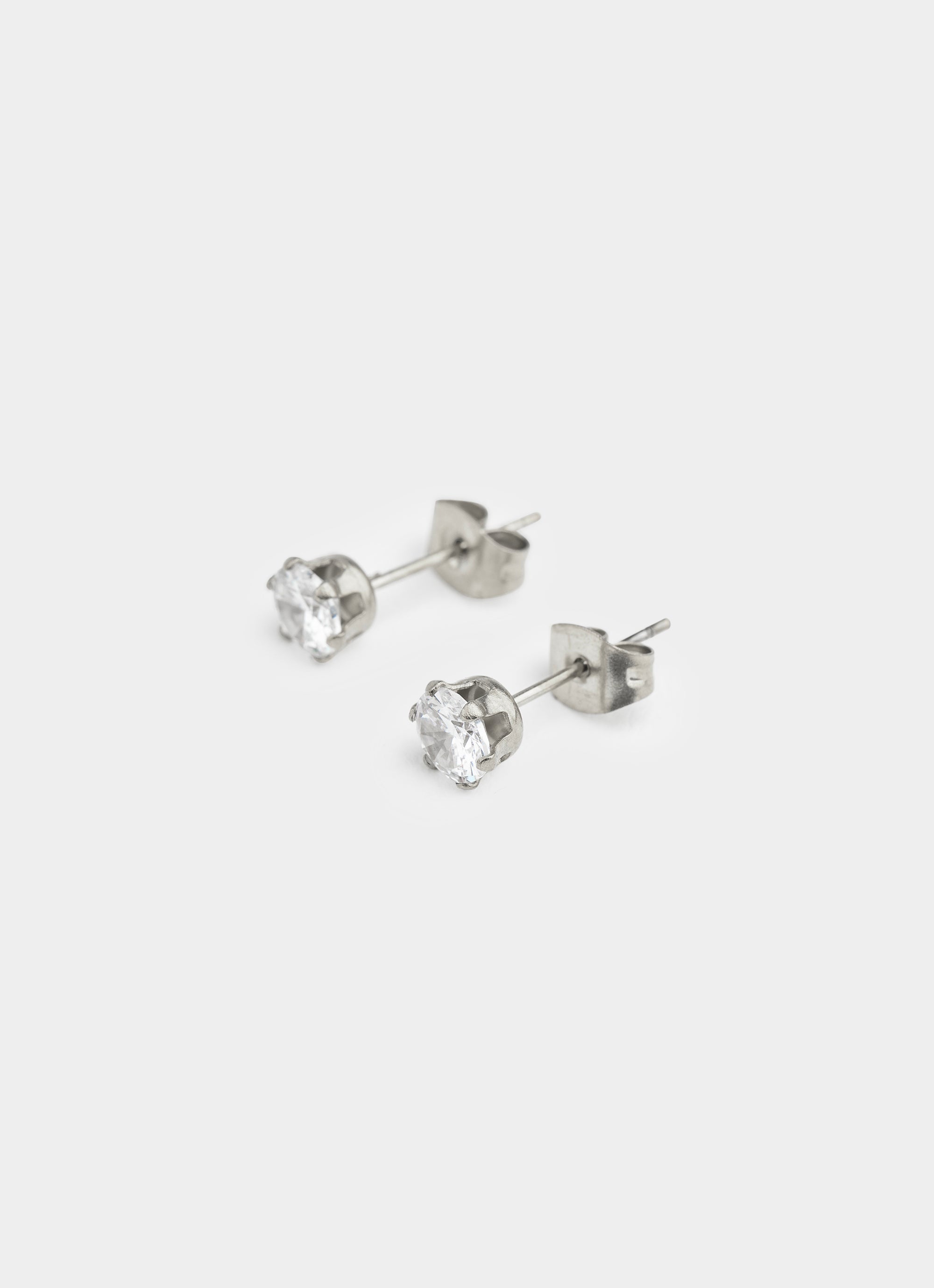Vendetta Solitaire Stud Earrings -  Stainless Steel in Silver