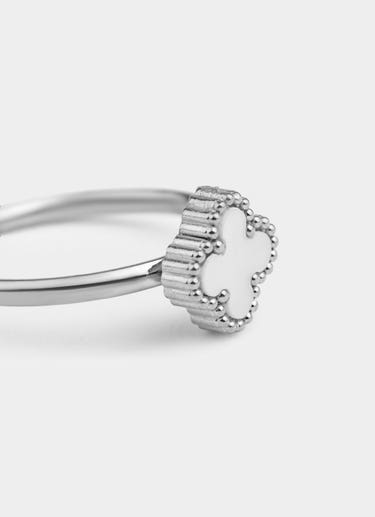 Vendetta White 4 Leaf Clover Adjustable Ring -  Stainless Steel in Unknown